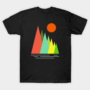 Minimalist Abstract Nature Art #34 Linear and Colorful Mountains T-Shirt